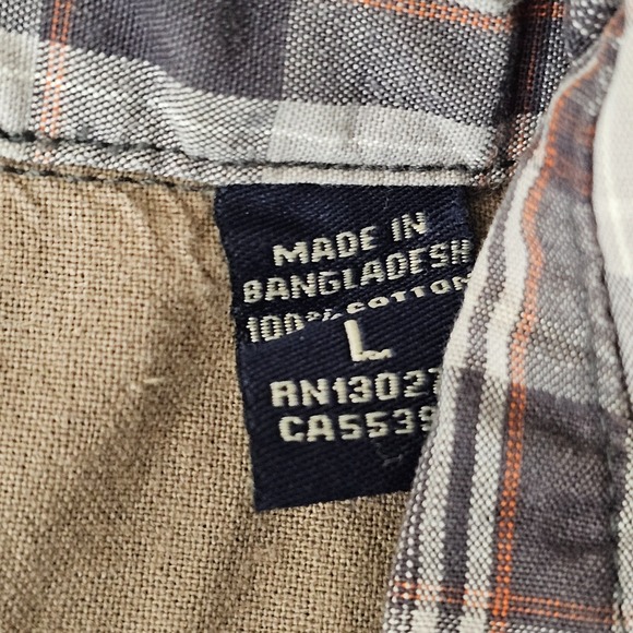 Wrangler Mens Western Shirt Large Button Down Long Sleeve Brown Plaid Cowboy - Picture 5 of 10